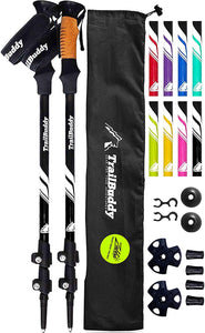 TrailBuddy Trekking Poles - 2-pc Pack Adjustable Hiking or Walking Sticks - Strong, Lightweight Aluminum 7075 - Quick Adjust Flip-Lock - Cork Grip, Padded Strap
