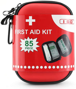 I GO 85 Pieces Hard Shell Mini Compact First Aid Kit, Small Personal Emergency Survival Kit for Travel Hiking Camping Backpacking Hunting Marine Car